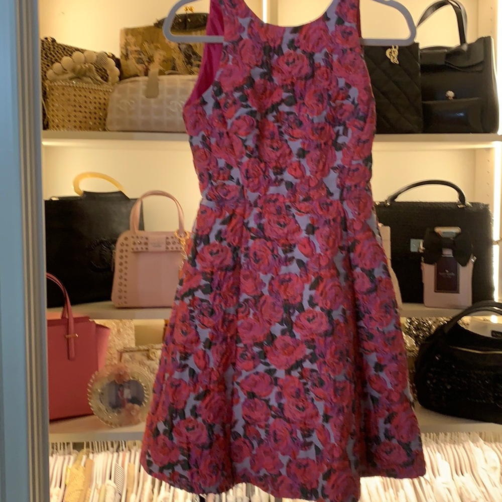 Kate spade rose brocade open back dress with bow.